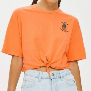 Topshop ‘Tropic like it’s hot’ orange crop top in size XS - great condition!